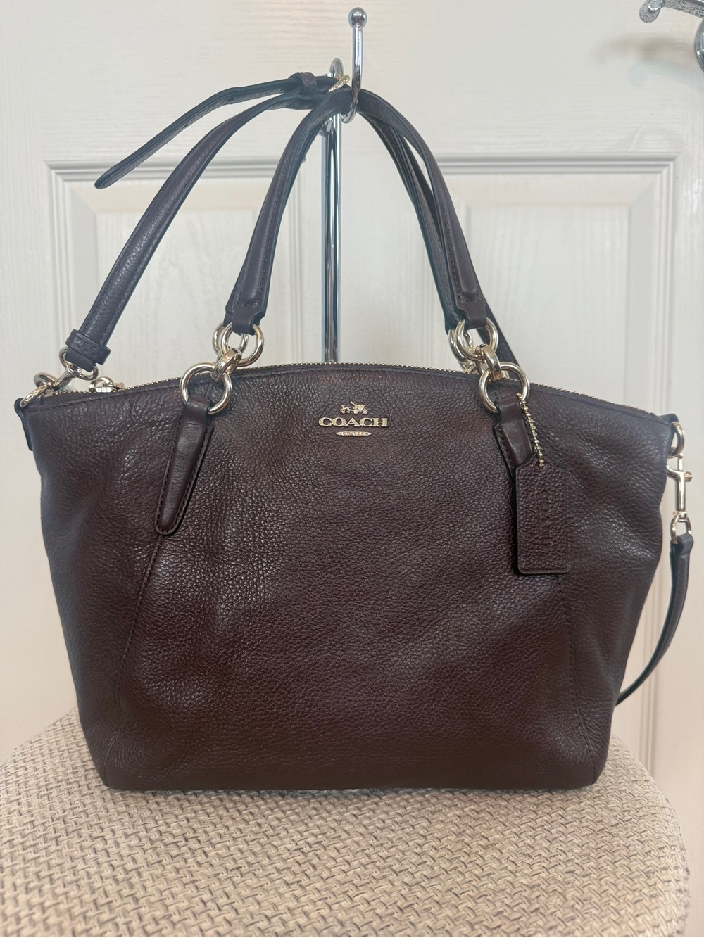 Coach Dark Brown Pebbled Leather Crossbody Tote with Gold Hardware - Picture 3 of 9